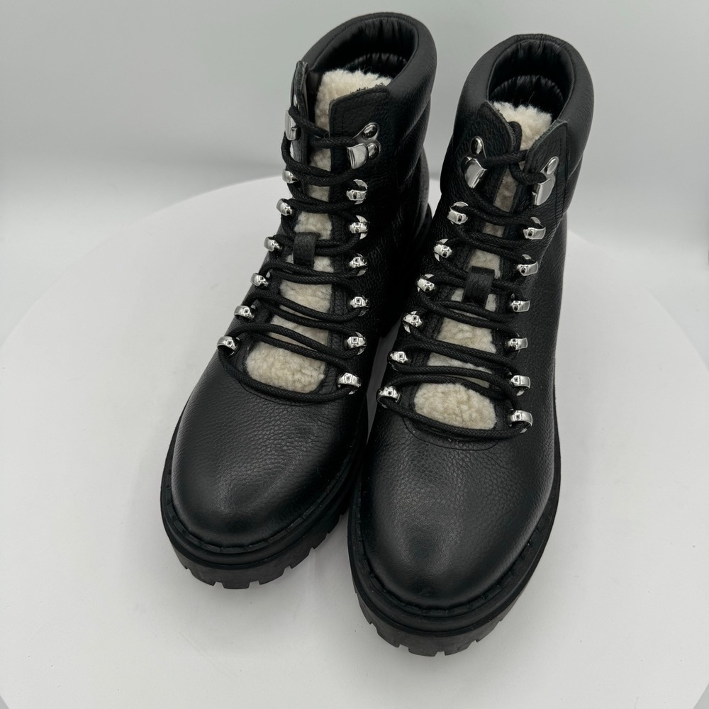 MARC FISHER Nairy Leather Lug Sole Hiking‎ Boots SIZE 6.5 Black MSRP $249 NEW